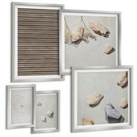 BILDER SET 5er Set - 50x50 cm & 20x30 cm & 40x60 cm Silberner Rahmen - Natürliche Texturen Holz Steine - Silberfarben, Kunststoff (40/60cm) - TULUP