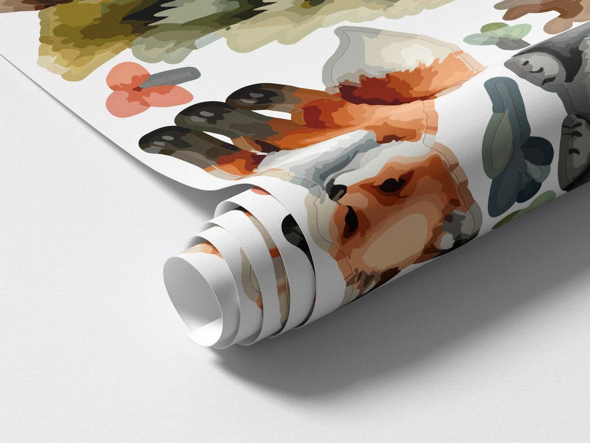 WANDAUFKLEBER 130x140cm - Waldtiere und Pflanzen - Multicolor, Kunststoff (130/140/0.1cm) - Wallfluent