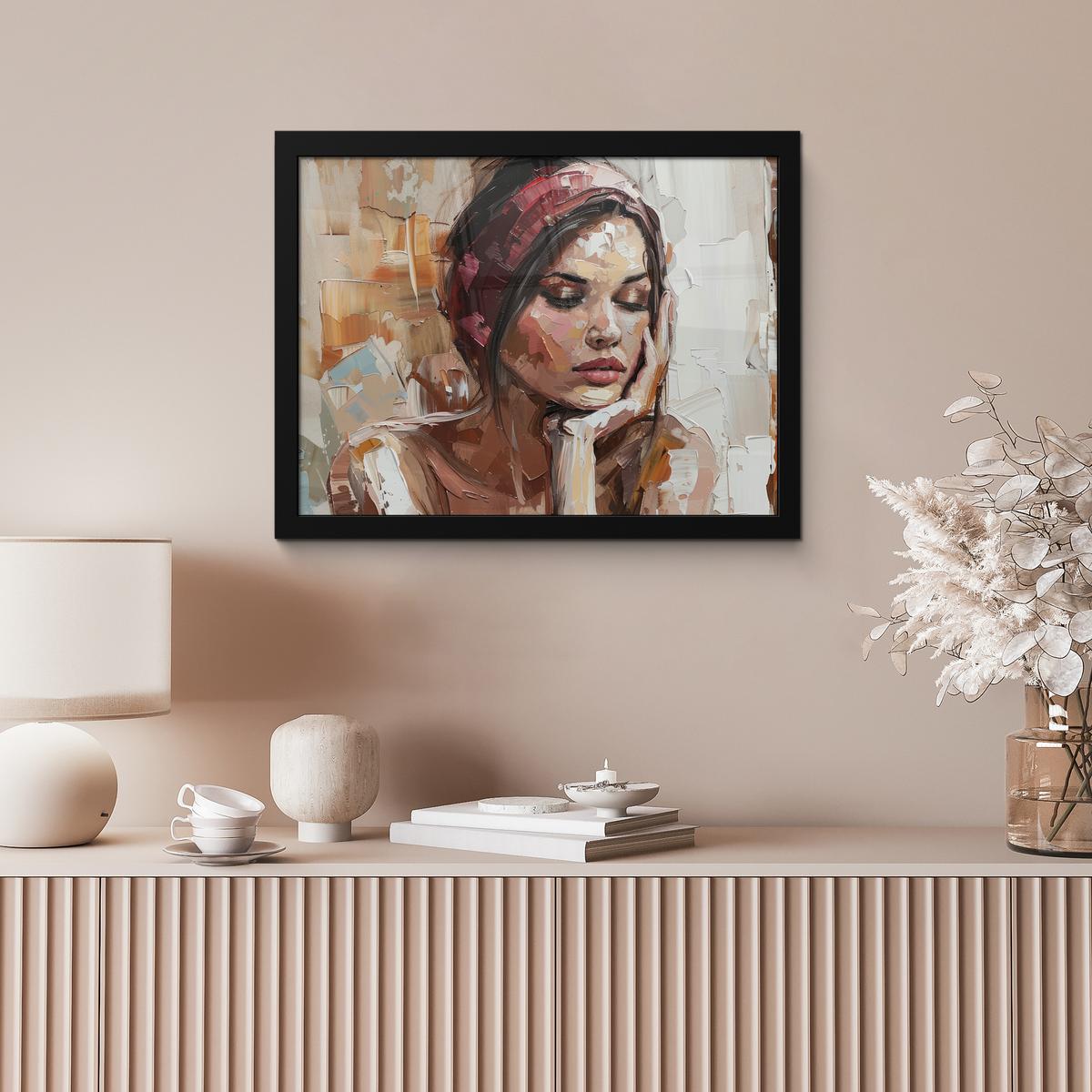 POSTER MIT RAHMENGERAHMTES BILD Frau - Lackierung - Porträt - Modern 40x30 cm - Altrosa, Papier (40/30cm) - MuchoWow
