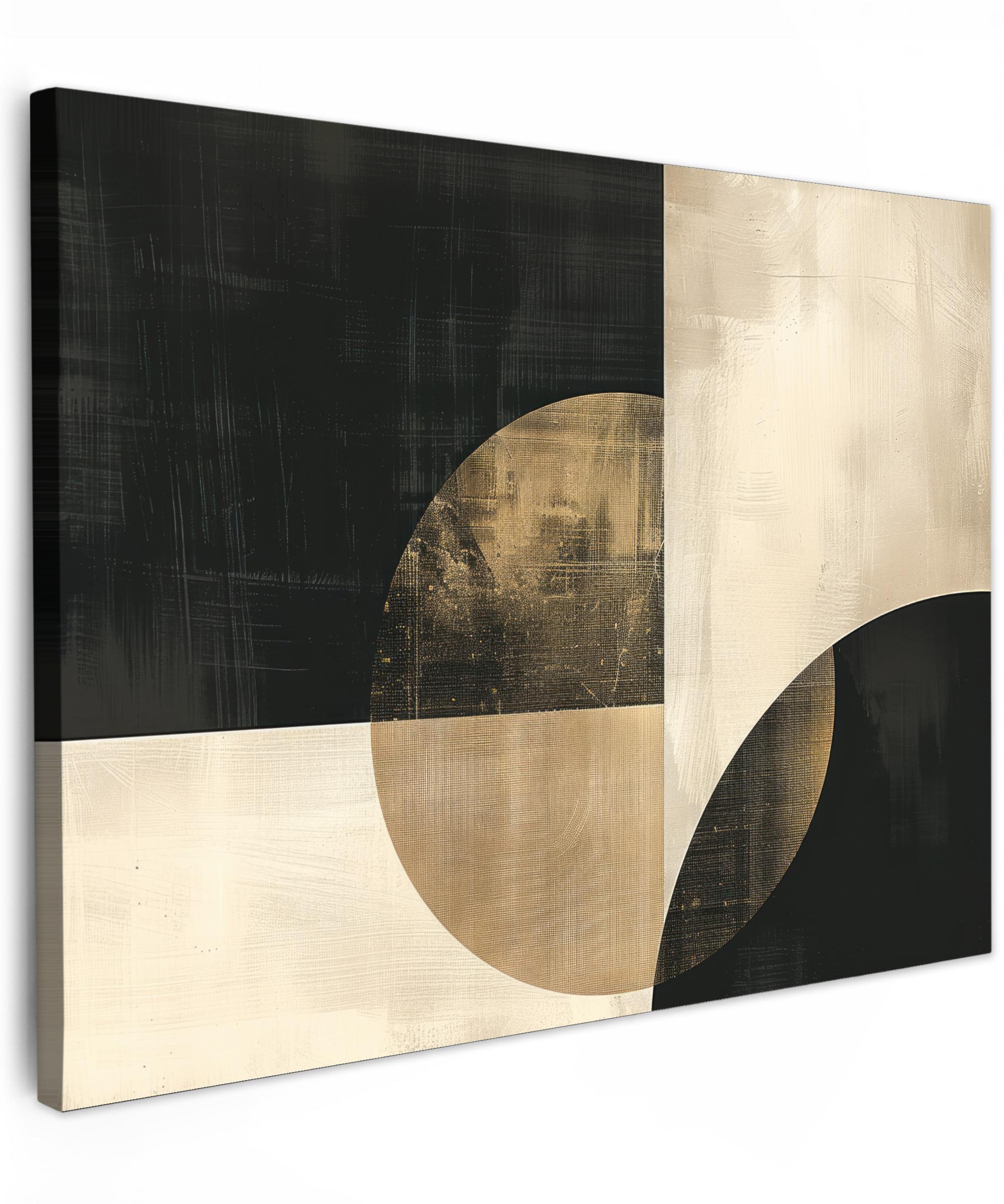 LEINWANDBILD Abstrakt - Geometrische Formen - Schwarz - Gold Wandbild 40x30 cm - Ecru, Textil (40/30cm) - MuchoWow