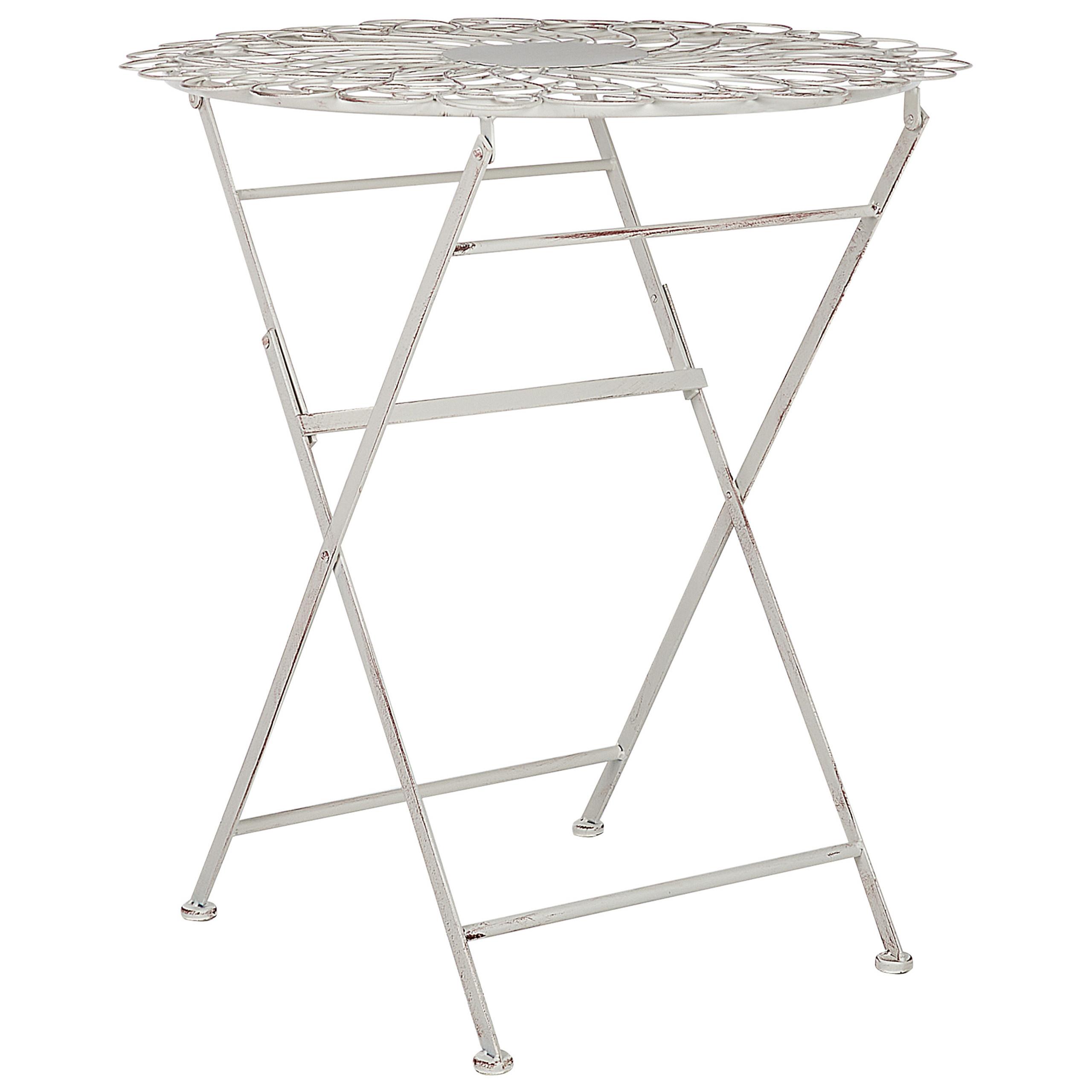 GARTENTISCH Metall cremeweiß 70 cm zusammen klappbar Stiffe - Creme, Metall (70/70/76cm) - Beliani