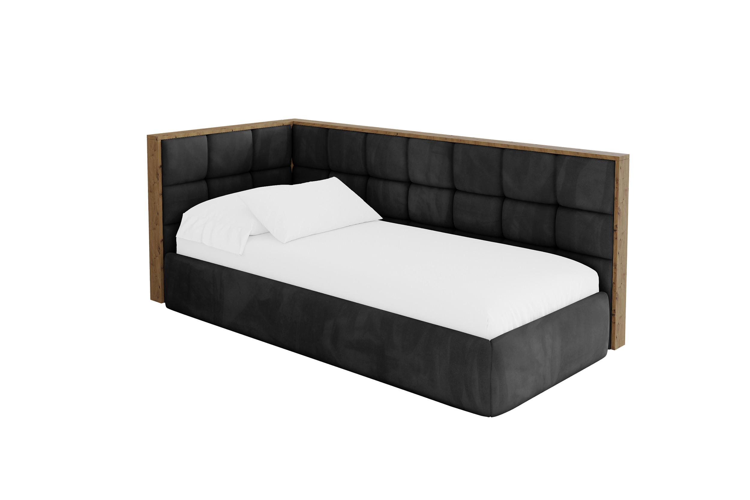 EINZELLBETT Jugendbett mit Bettkasten und Matratze H3/H4, Rechts - SOVY 100x200 Schwarz - Anthrazit, Holzwerkstoff/Textil (100/200cm) - ALTDECOR