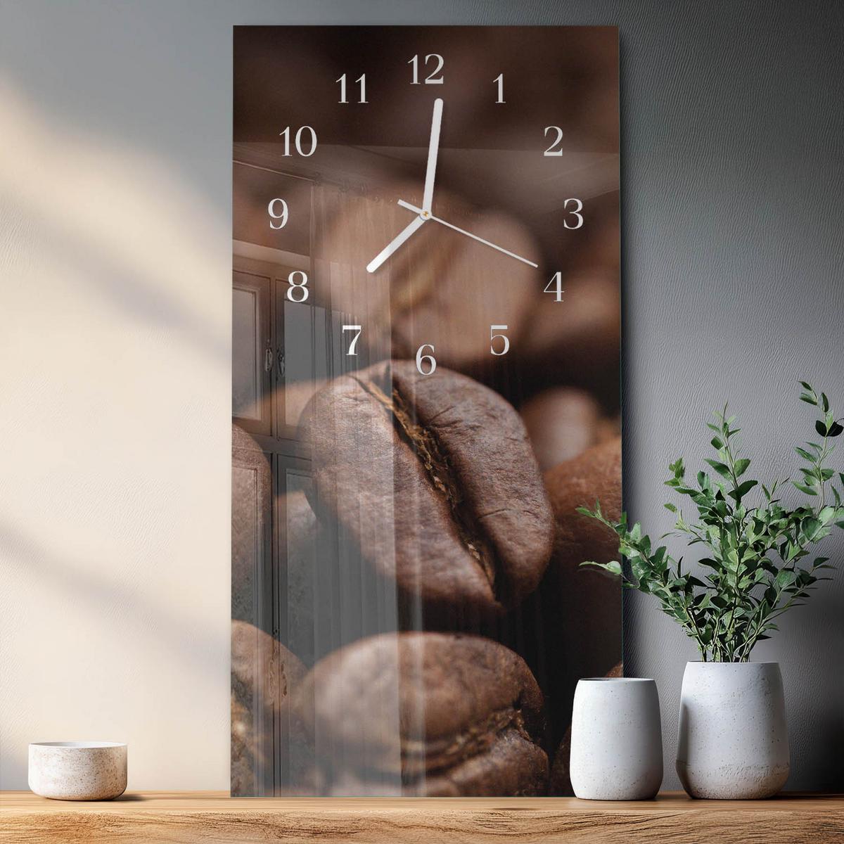 WANDUHR aus Glas 30x60 cm - Kaffeebohnen - Braun, Glas (30/60/0.4cm) - TULUP