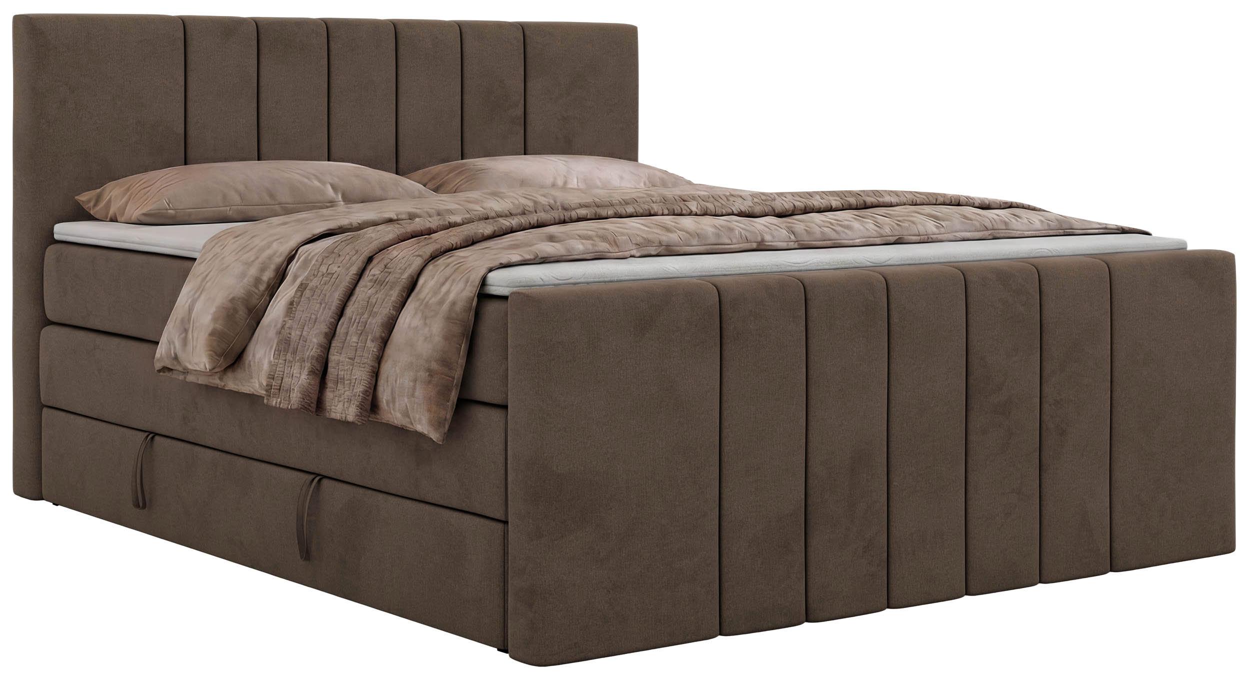 BOXSPRINGBETT INERO DUO KING 140/200 - Braun Velvet - Topper T25 - H3 - Schwarz/Braun, Kunststoff/Textil (140/200cm) - MKS
