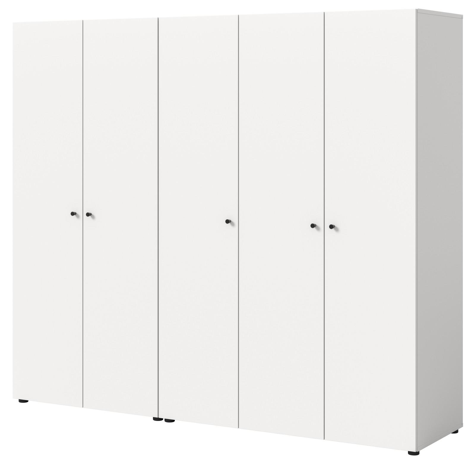 KLEIDERSCHRANK weiß 5-türig 200 cm, Drehtürenschrank mit Kleiderstangen - Schwarz/Weiß, Holzwerkstoff/Kunststoff (200/176/51cm) - Inn.Furn