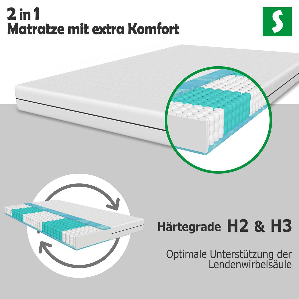 FEDERKERNMATRATZE Orthopädische H3 Komfort 120x200 cm - Weiß, Textil (120/200cm) - Schlaftroll