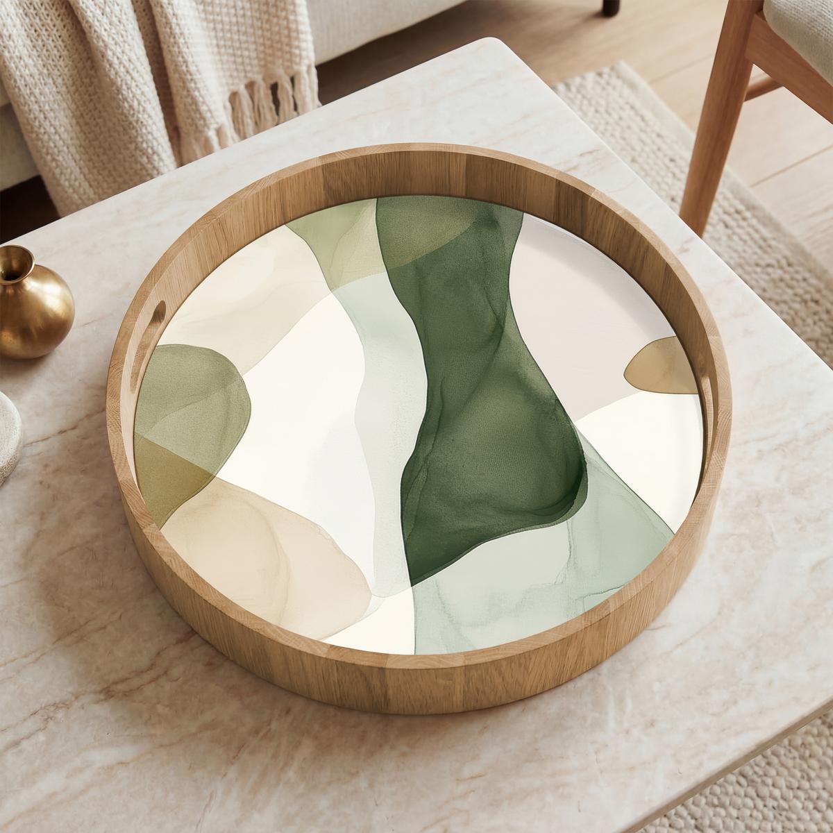 TABLETT Japandi - Abstrakt - Grün 40x40 cm - Grün, Holz (40/5/5cm) - OnlyWow