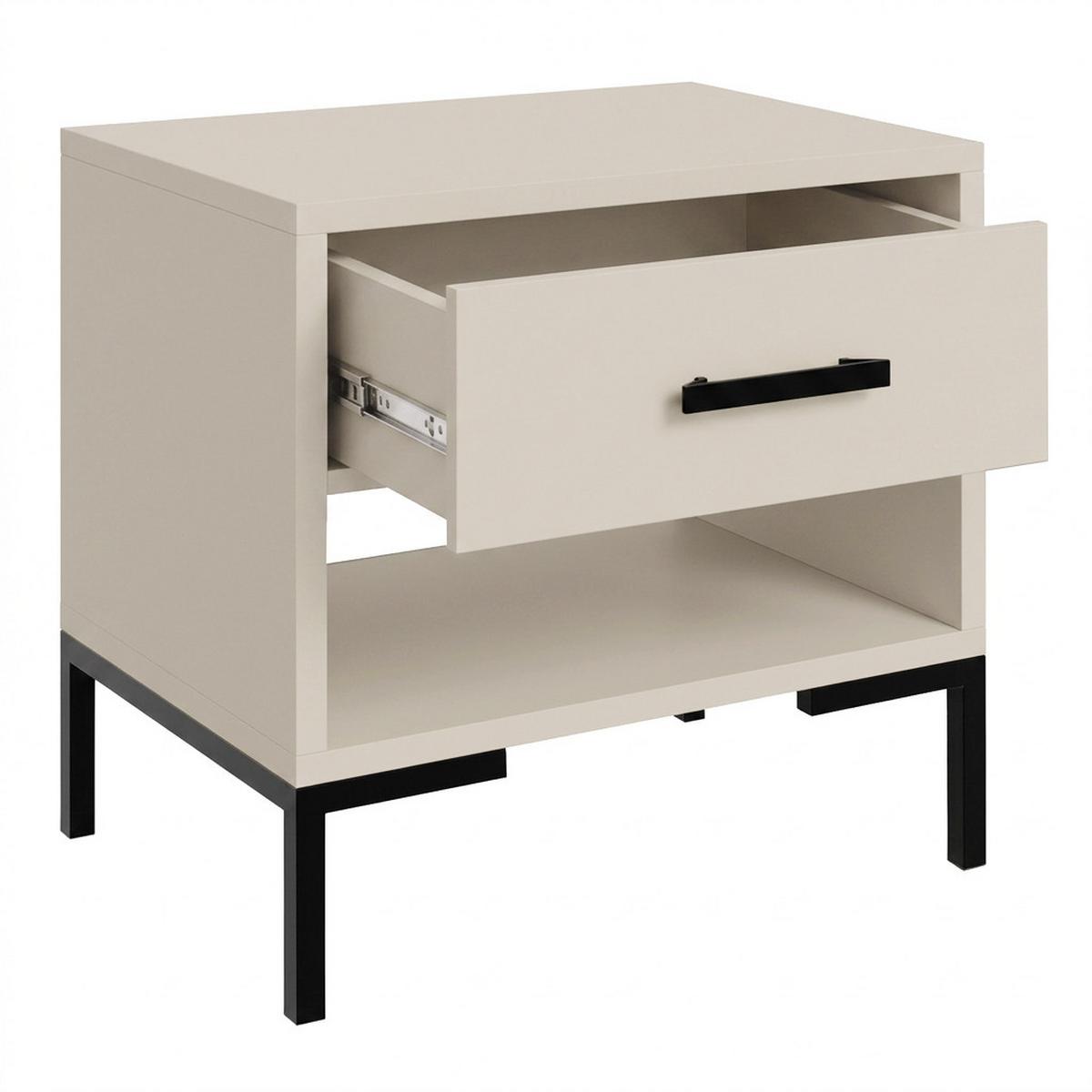 NACHTTISCH Selena mit Schublade und offenem Fach, Metallfüße, Selbstschließer, Kaschmir, 52 cm - Kaschmir/Schwarz, Holzwerkstoff/Metall (52/55/40cm) - Beautysofa
