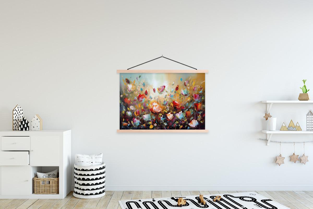 POSTER MIT MAGNETLEISTEN Blumen - Kunst - Natur - Ölgemälde Magnetleiste 120x80 cm - Multicolor, Textil (120/80/0.15cm) - MuchoWow
