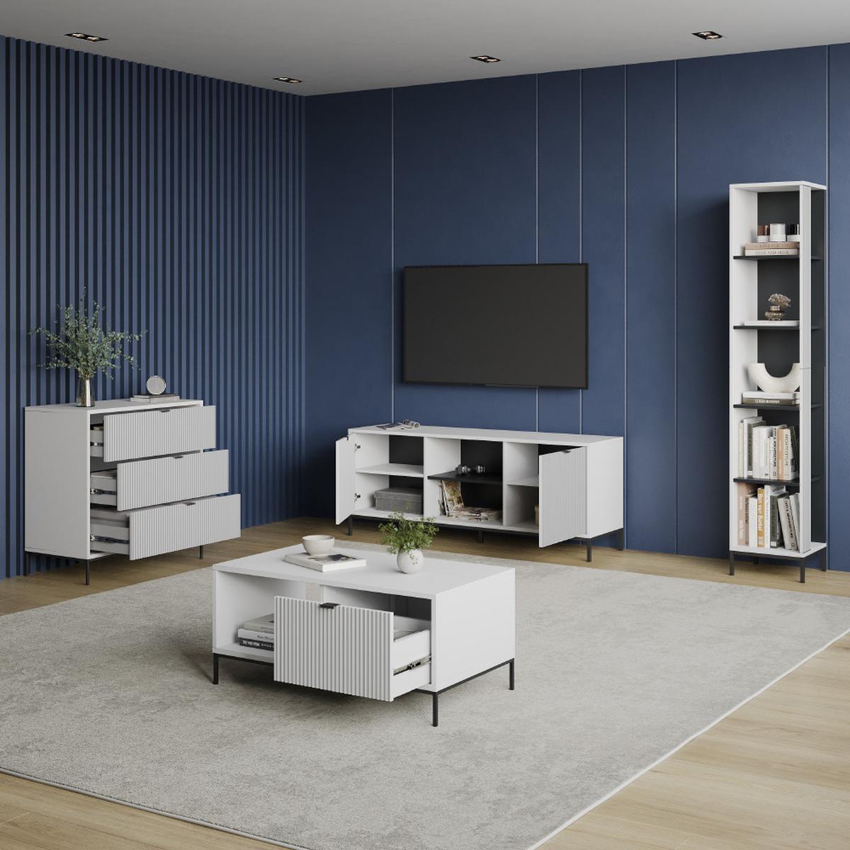 KOMMODE Aterno Weiß 42 x 81.2 cm mit 3 Schubladen - Weiß, Holzwerkstoff (42/81.2/80cm) - Livinity®