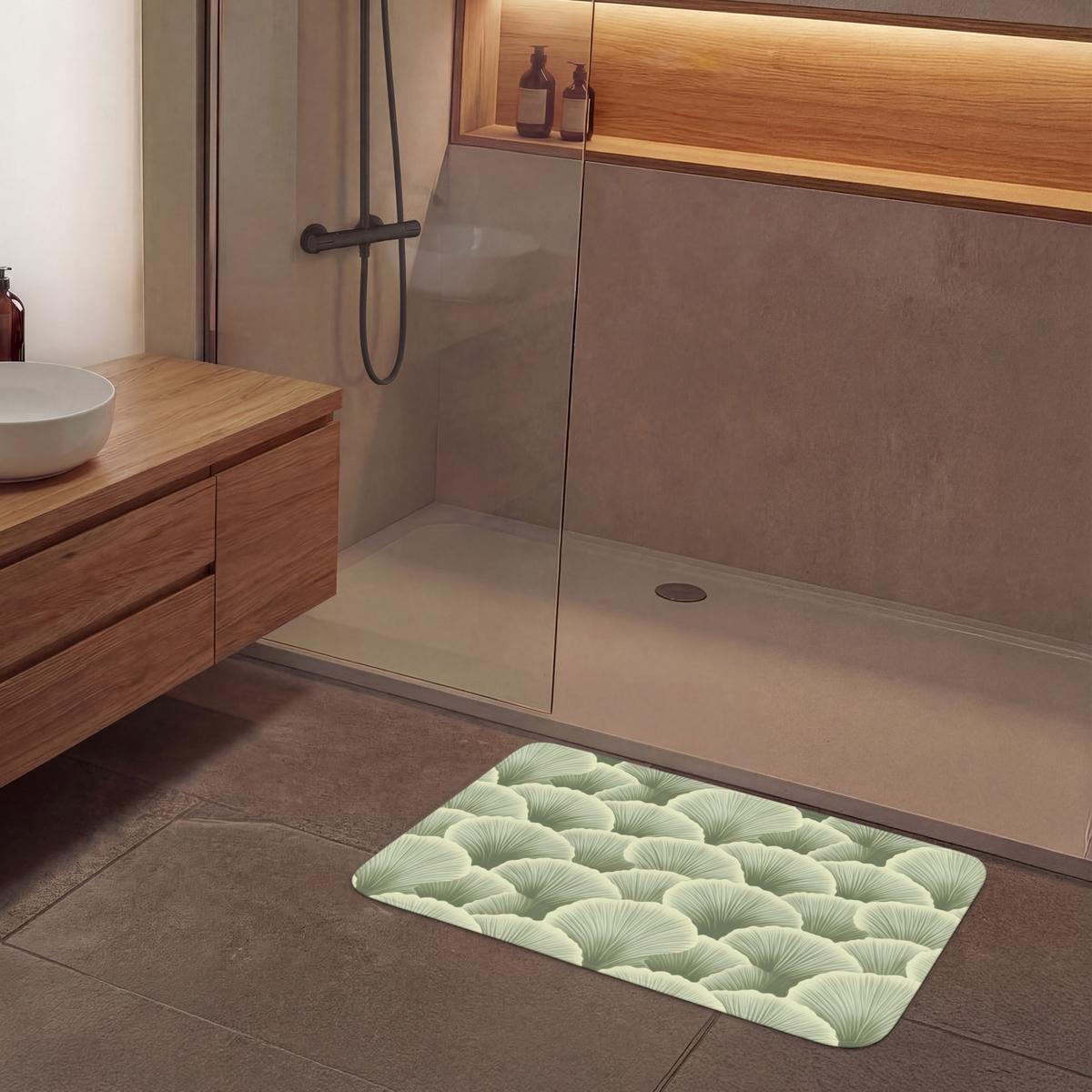 BADEMATTE Fächer - Blatt - Grün 90x60 cm - Pastellgrün, Textil (90/60cm) - OnlyWow