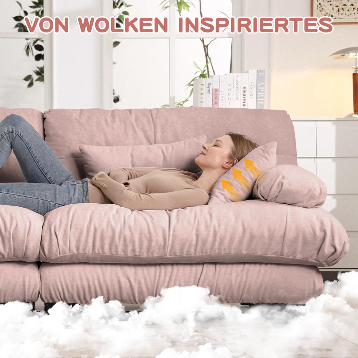 2-SITZER SOFA chenille rosa mit 4 kissen & modularem design - Pink, Textil (220/81/77cm) - Urban Meuble