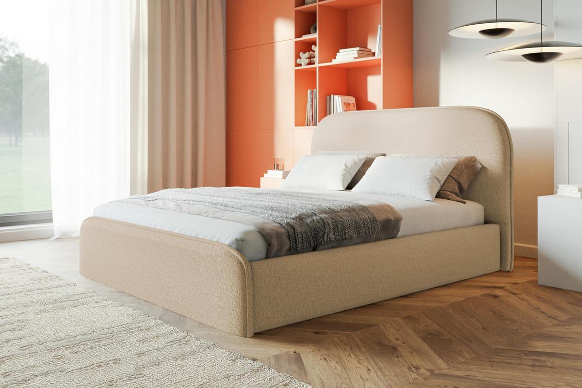 BETT 160x200 - Polsterbett mit Bettkasten und Metallrahmen - Modern Betten - Kuscheliger Catch-Me-Stoff - Kollektion Vienna - Beige - Beige, Holz/Textil (160/200cm) - Alpi-Möbel