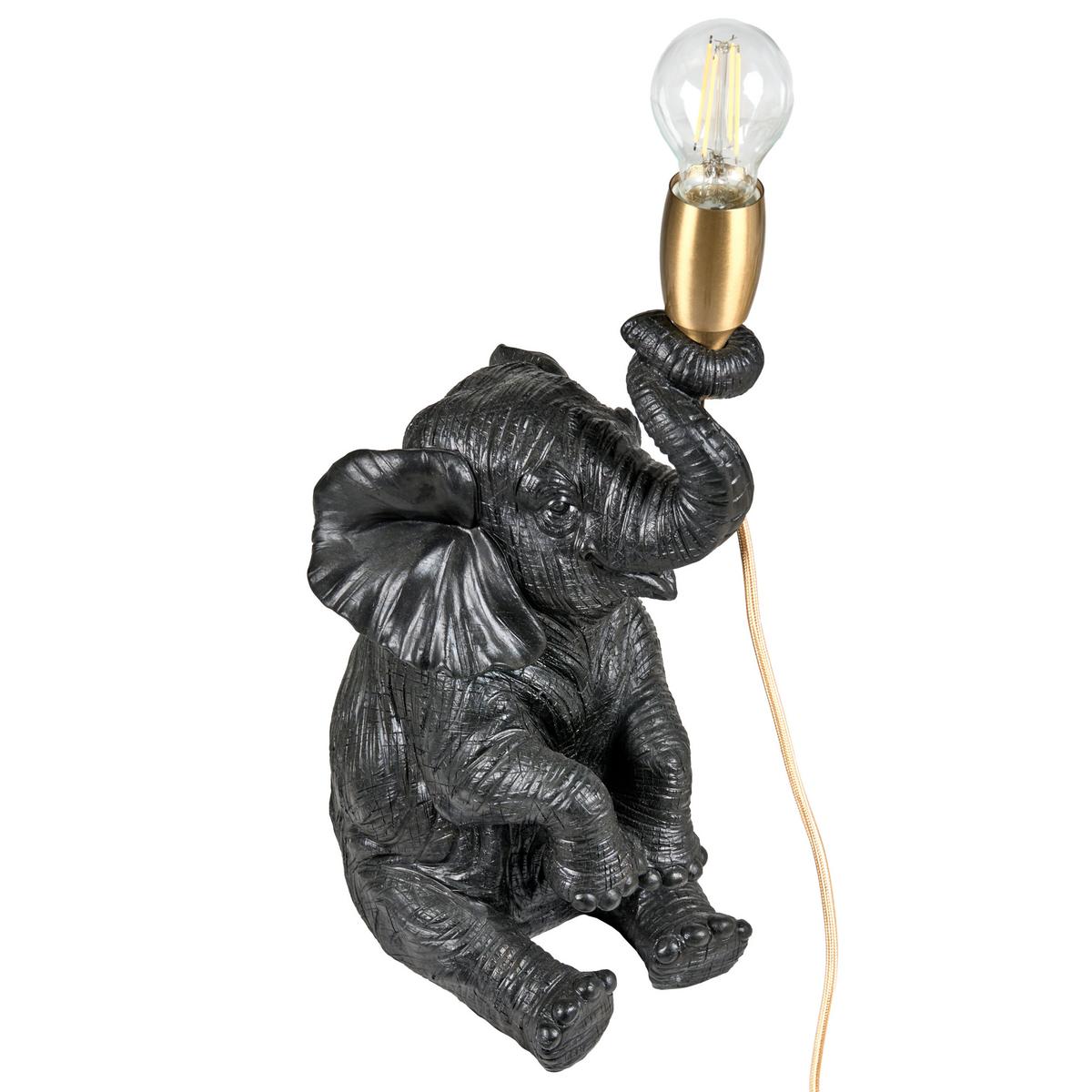 TISCHLAMPE Elefant Schwarz Fortuna - Messingfarben/Schwarz, Kunststoff (24/15/37cm) - Beliani