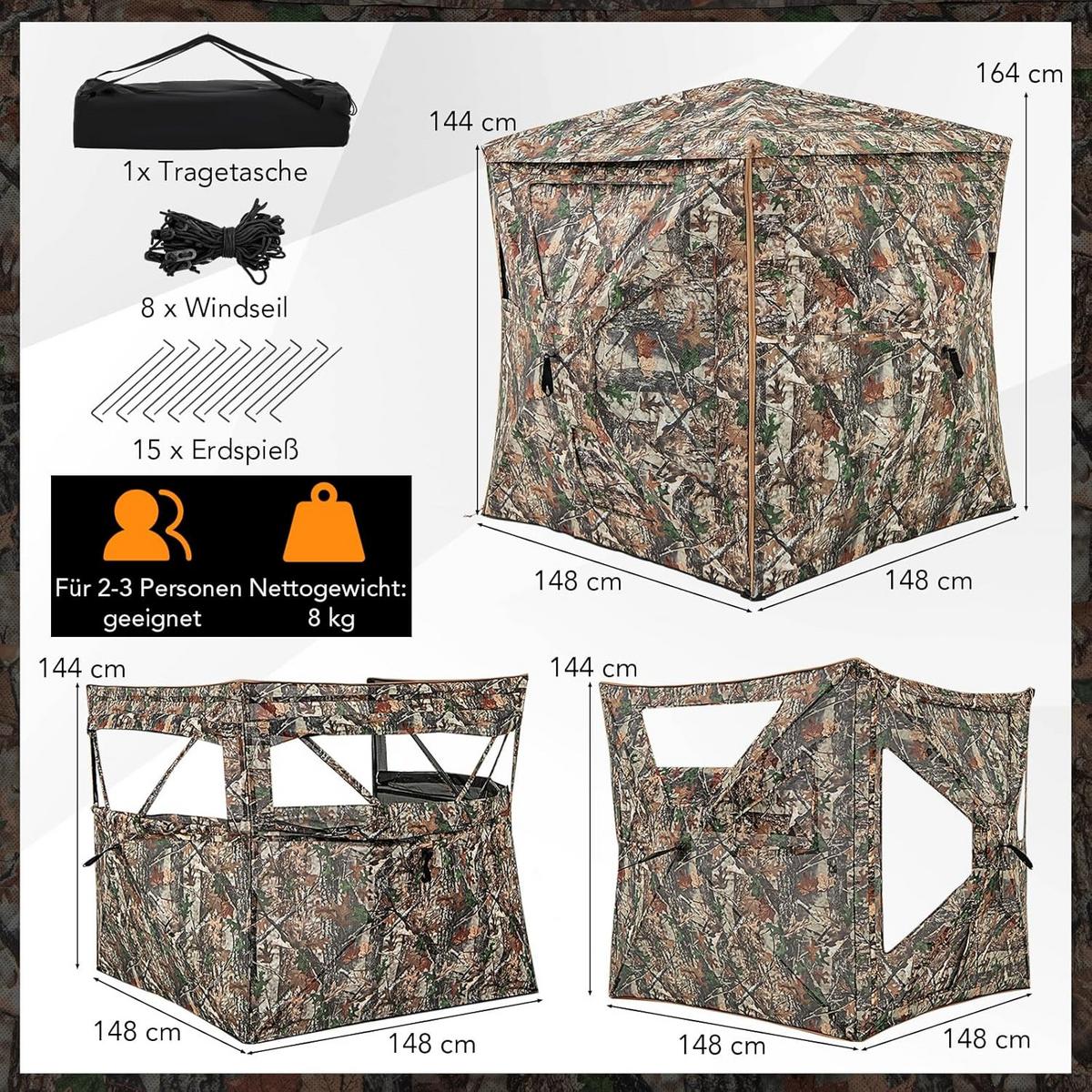 JAGDZELT Camouflage - Multicolor, Textil (148/164/148cm) - COSTWAY