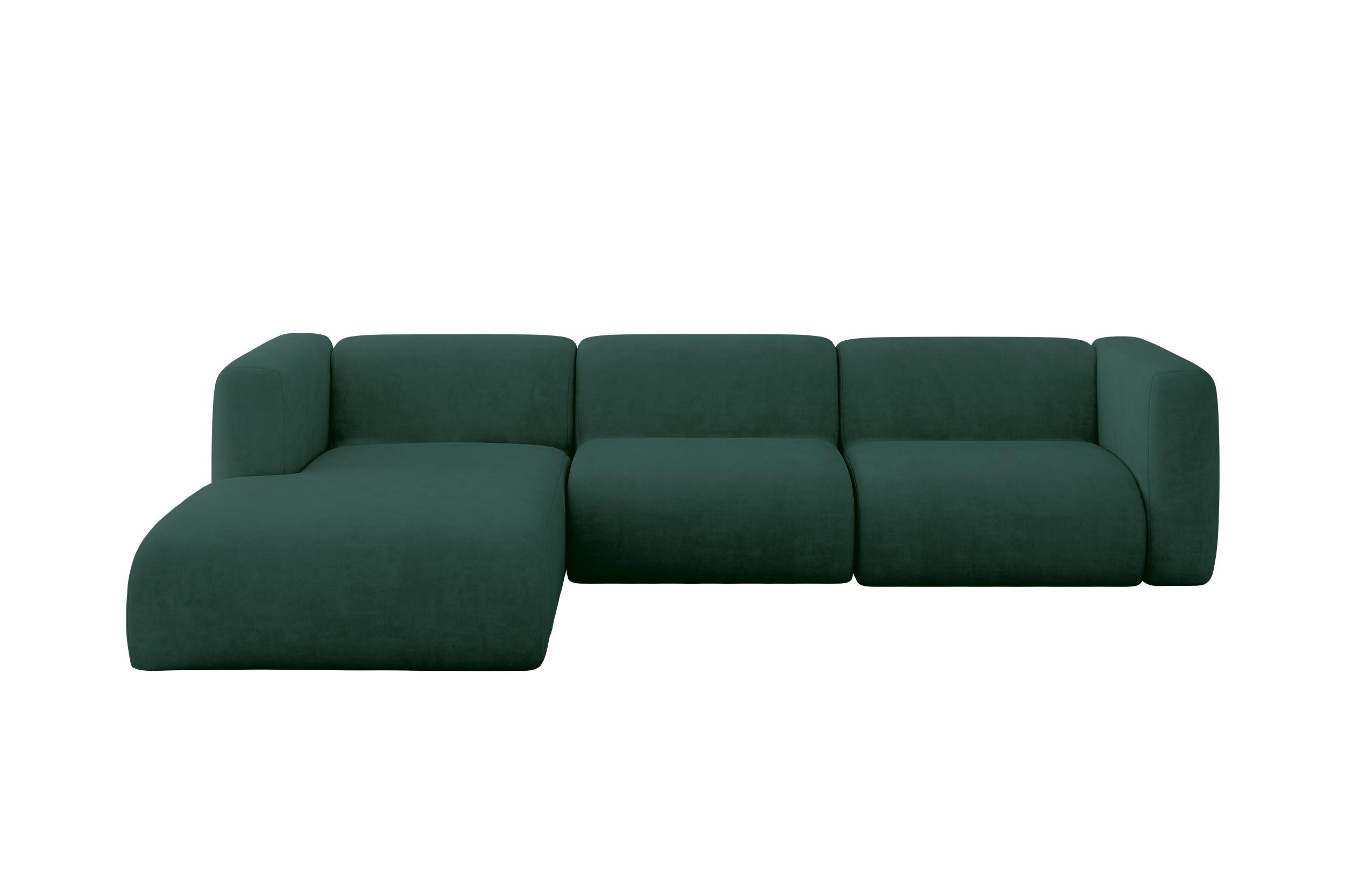 ECKSOFA Ottomane Links MIRA-L2 318x179x89 Grün Velours - Dunkelgrün/Schwarz, Holzwerkstoff/Kunststoff (318/179cm) - ALTDECOR