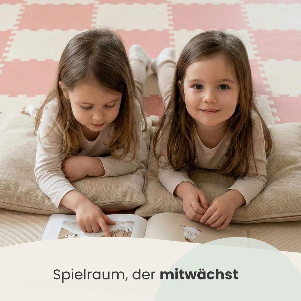 SPIELMATTE mit Rand - 180/90/1 cm Puzzlematte Rosa Beige - Rosa, Kunststoff (30/30cm) - Littletom