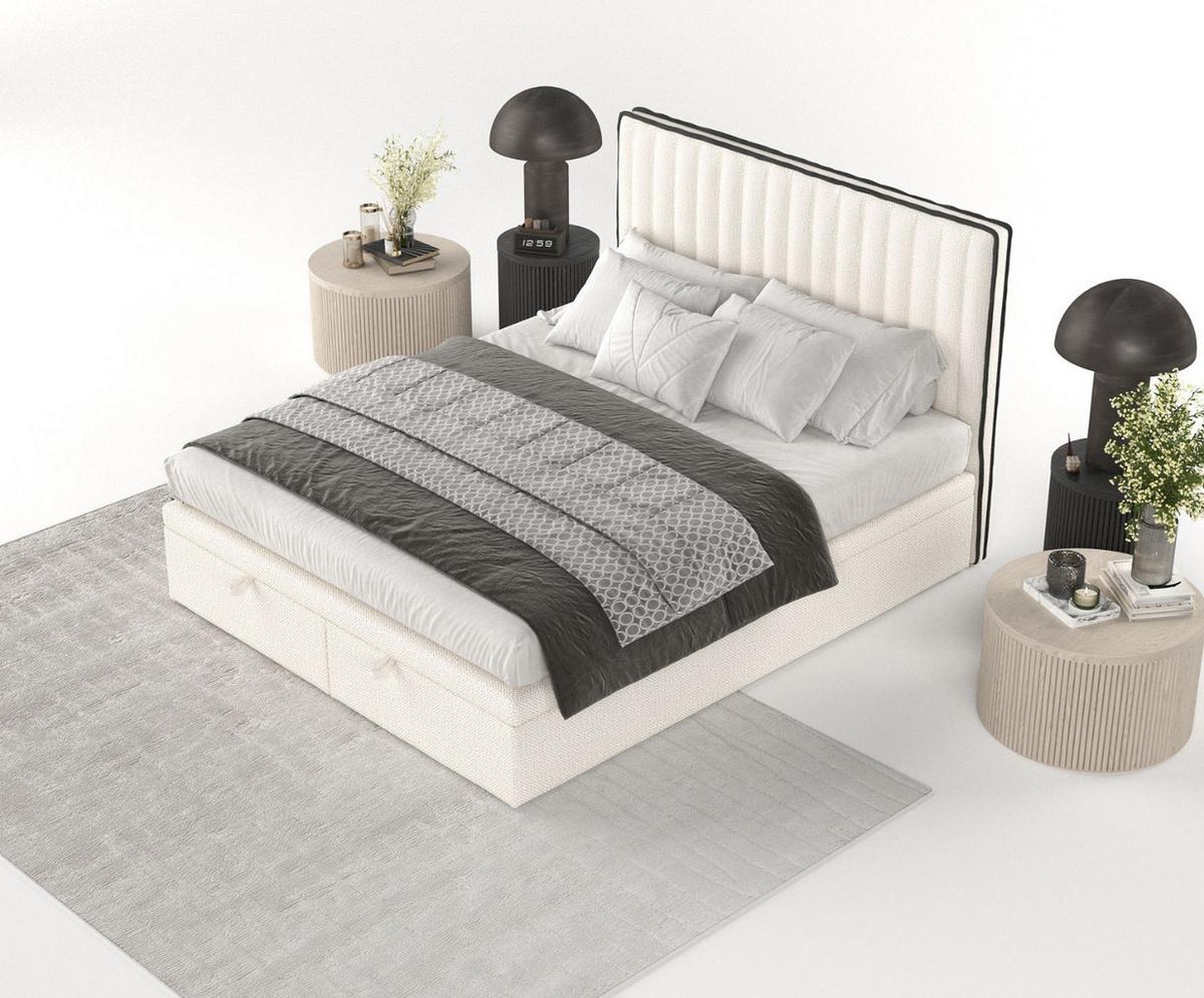 POLSTERBETT Keva mit Stauraum 120/200 cm Creme im Alta Stoff - Creme/Schwarz, Holz/Holzwerkstoff (120/200cm) - AltaBeds
