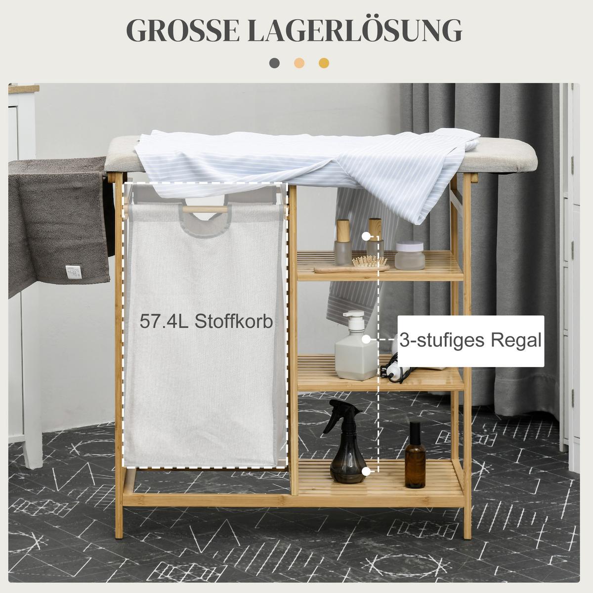 WÄSCHEKORB 57,4 L Wäschebox mit Bügelbrett und Bügeleisen, Bambus, Natur - Multicolor, Kunststoff (34/82/113cm) - HOMCOM