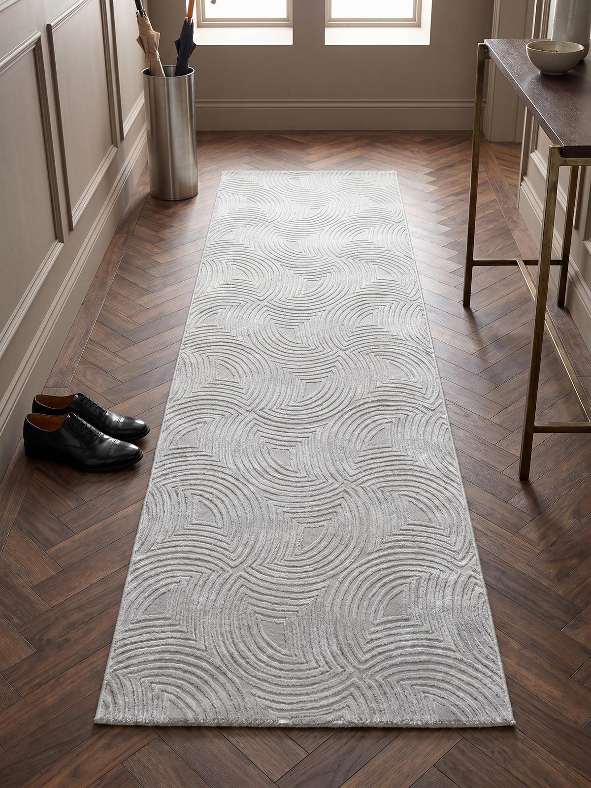 TEPPICH Kurzflor ILLER in Silber, mit 3D-Design, Florhöhe 12 mm, 80 x 250 cm - Silberfarben, Textil (80/250cm) - KADIMA DESIGN