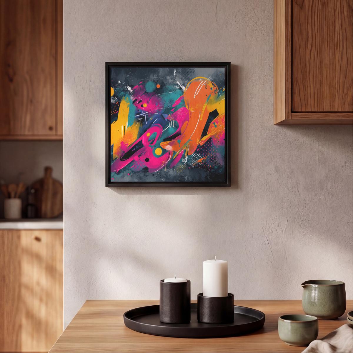 LEINWAND Bilder mit Rahmen - Abstrakt - Graffiti - Farbenfroh - Farbspritzer - 20x20 - Multicolor, Textil (20/20cm) - MuchoWow