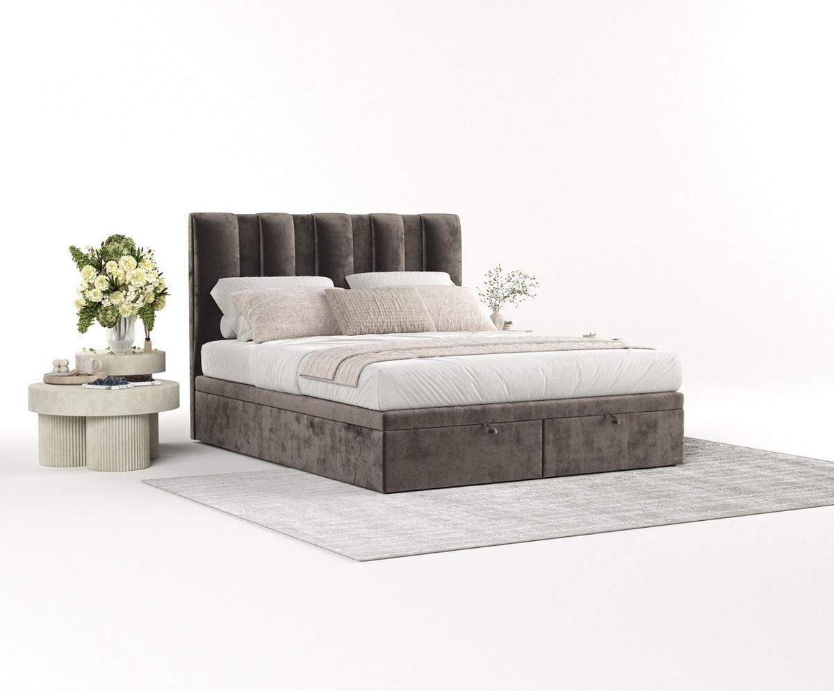 POLSTERBETT Orta mit Stauraum 140/200 cm Braun im Lotta Stoff - Schwarz/Braun, Holz/Holzwerkstoff (140/200cm) - AltaBeds