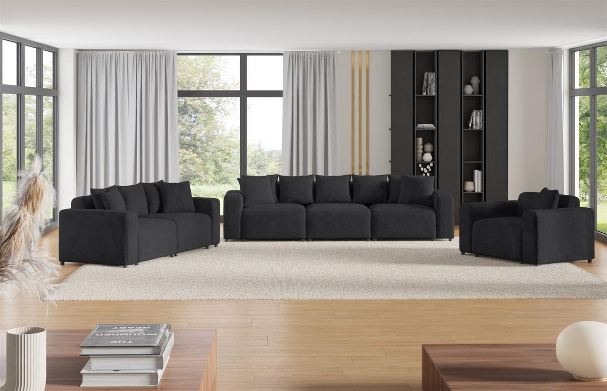 SOFA Megan 3-sitzer In Poso - Anthrazit, Holzwerkstoff/Textil (327/75/98cm) - Fun Möbel