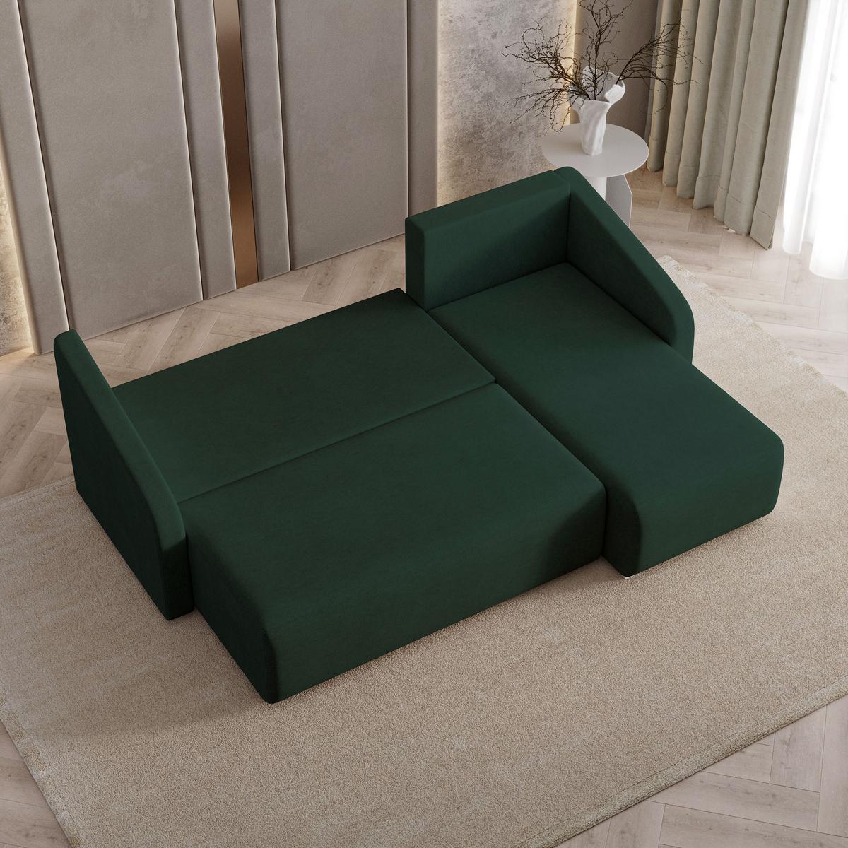 ECKSOFA MARELLO Grün Geflochtener Stoff mit Schlaffunktion - Grün, Holz (220/143cm) - MASSENO