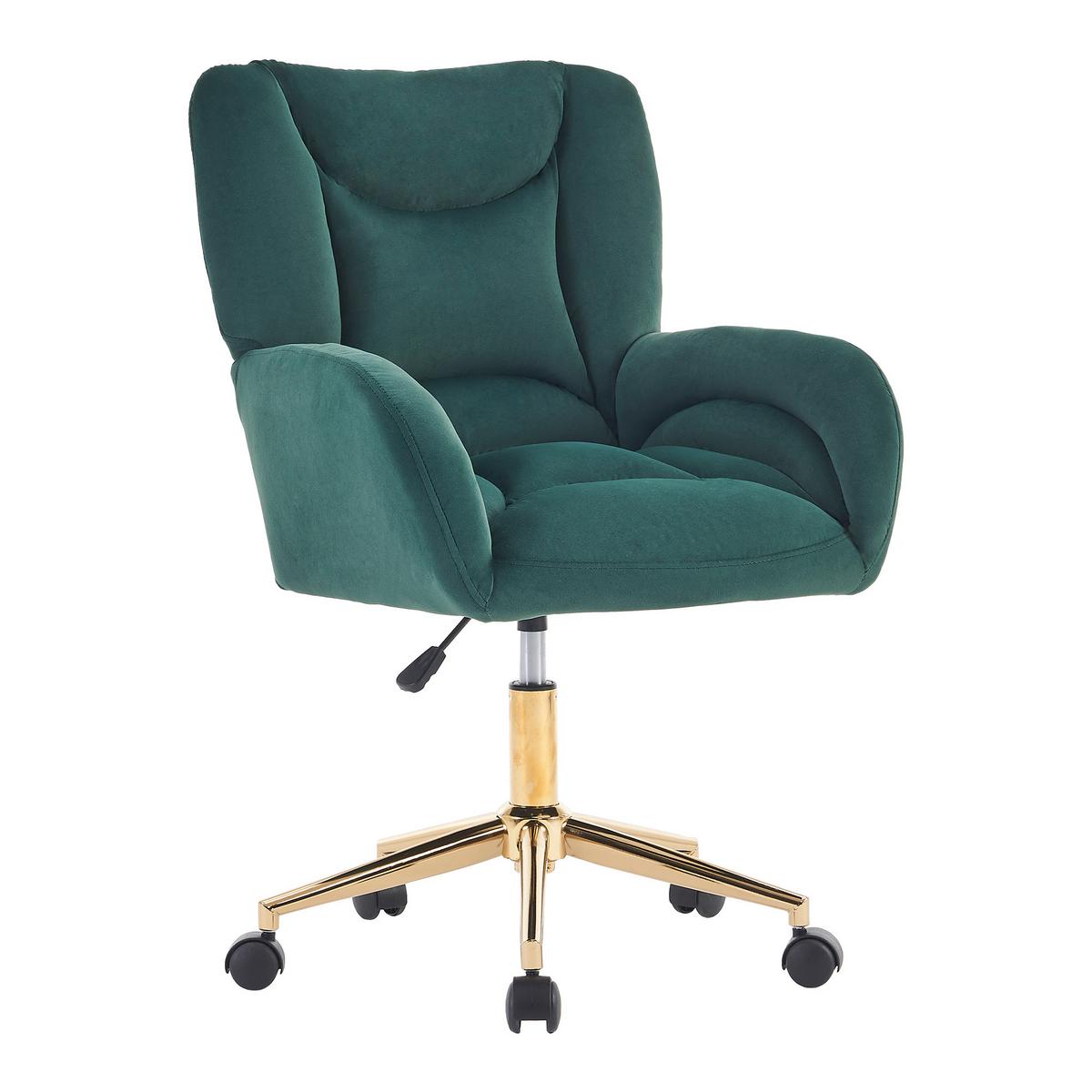 BÜROSTUHL Samt Höhenverstellbar Goldene Beine - Grün, Textil (64/92.5/62cm) - Urban Meuble