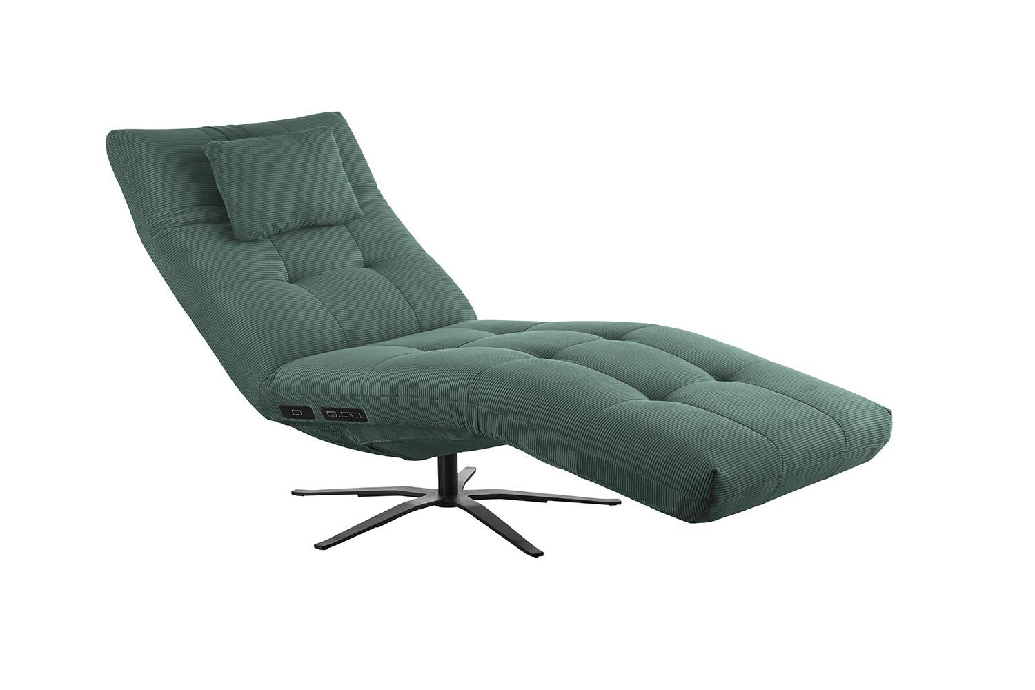 RELAXLIEGE LETICIA Smaragdgrün Cord Drehbar (360°), Relaxfunktion - Smaragdgrün/Schwarz, Textil/Metall (82/115/156cm) - KAWOLA