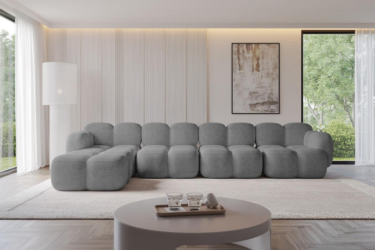 ECKSOFA modulares Sofa Links Miko-L3 390x205x75 Grau Velours - Schwarz/Grau, Holzwerkstoff/Kunststoff (390/205cm) - ALTDECOR