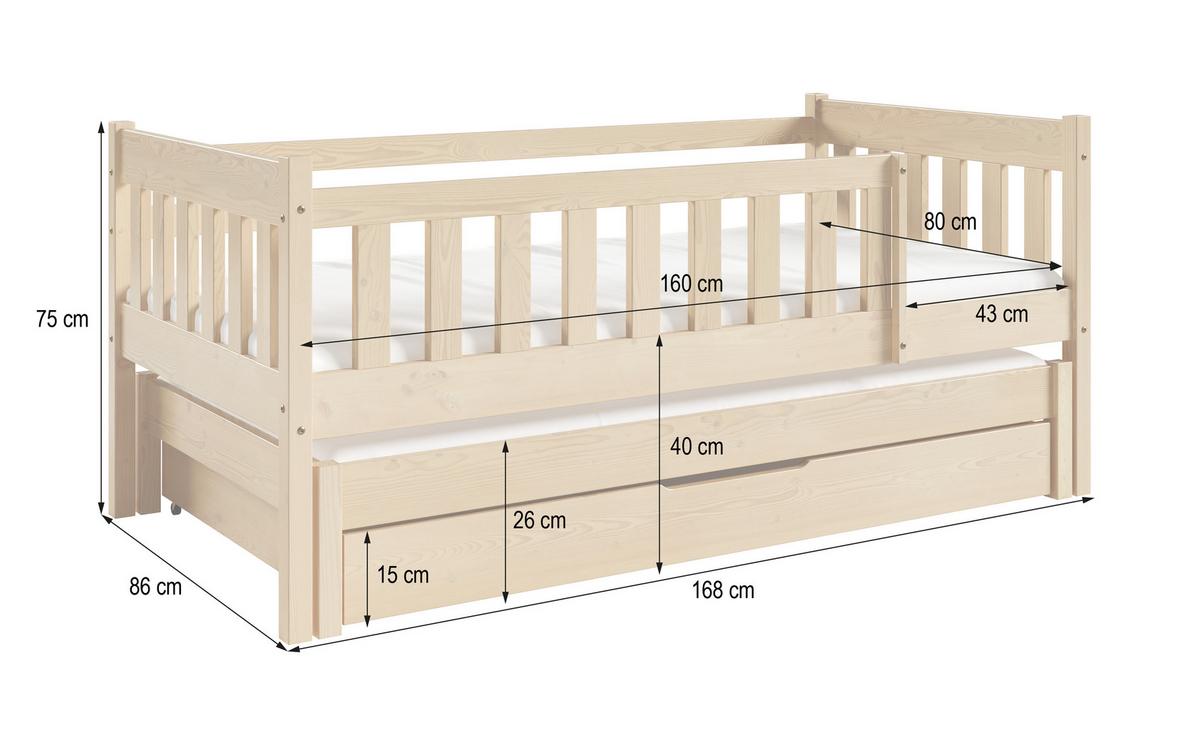 ETAGENBETT STELLA mit Bettkasten 80x160 cm Hellgrau - Hellgrau, Holz (80/160cm) - MASSENO