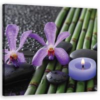 WANDBILD bambusblumen zen spa kerze - Lila, Textil (30/30cm) - Feeby