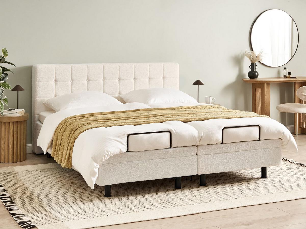 BETT verstellbar 180/200 cm Bouclé Cremeweiß Duke - Creme, Textil (180/200cm) - Beliani