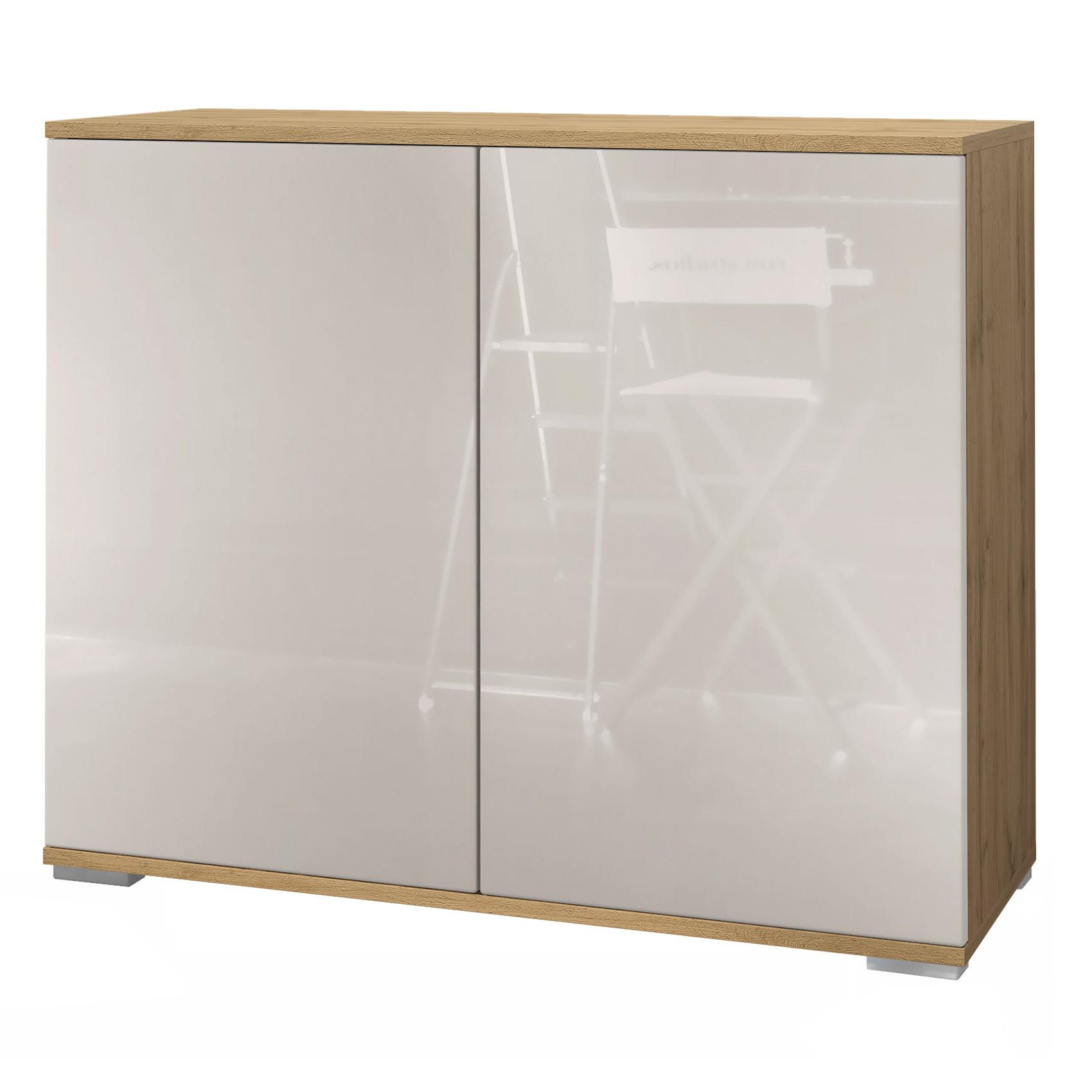 KOMMODE Skadu Sandgrau Hochglanz - Sandfarben, Holzwerkstoff (92.5/75.5/35cm) - Vladon