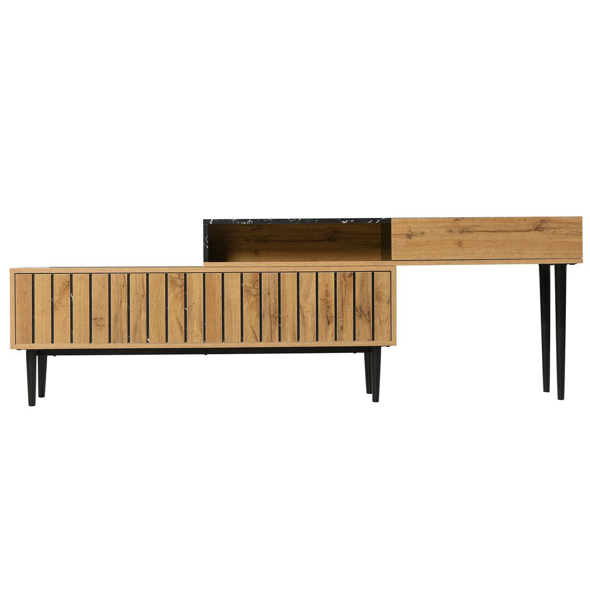 SIDEBOARD mit schwarzem Marmor-Effekt, 3 Schubladen - Braun, Holzwerkstoff (200/58/27cm) - Urban Meuble