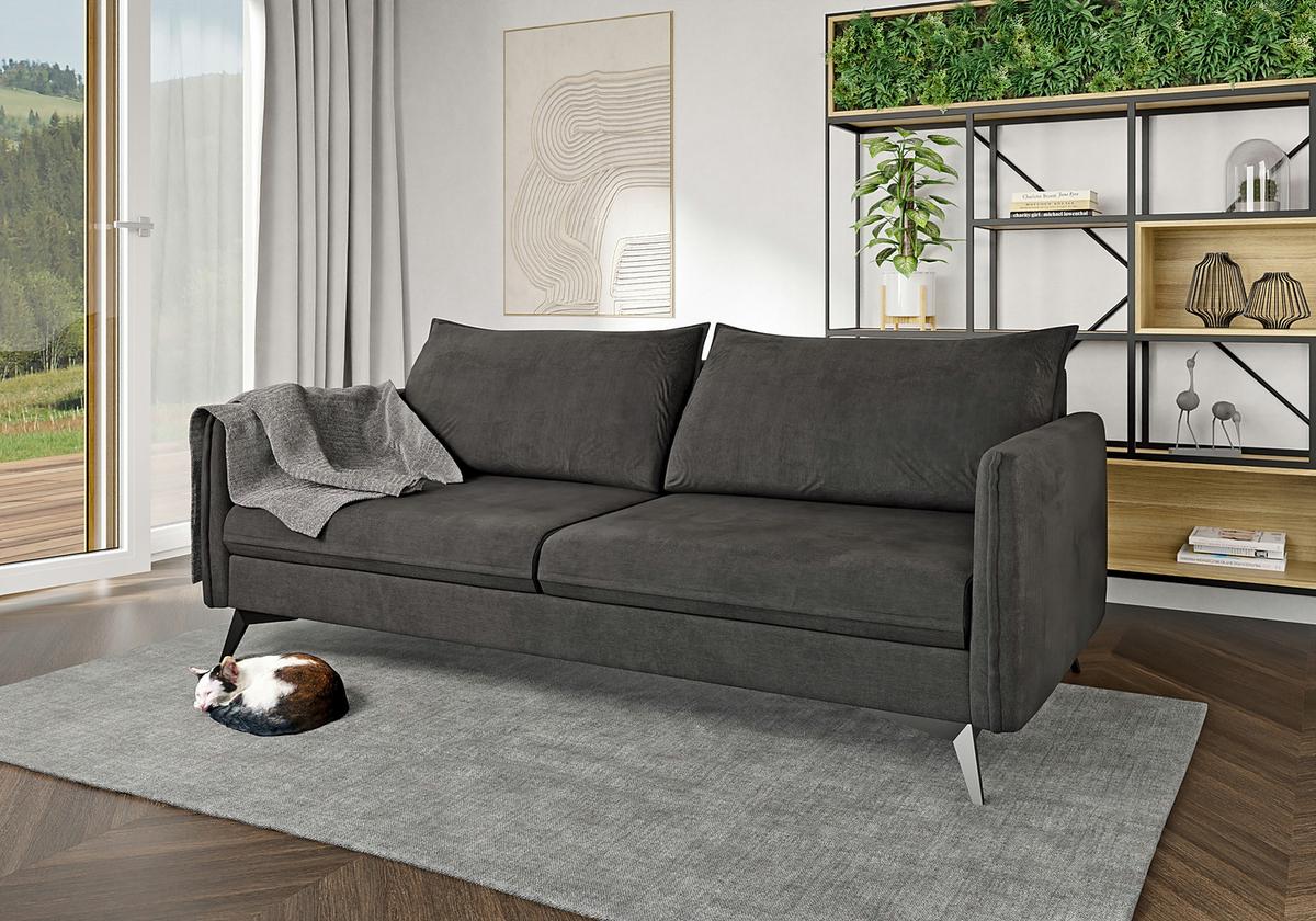 3-SITZER-SOFA Pulse Graphit Luxusmicrofaser - Graphitfarben/Schwarz, Holz/Textil (199/86/91cm) - S-Style Möbel