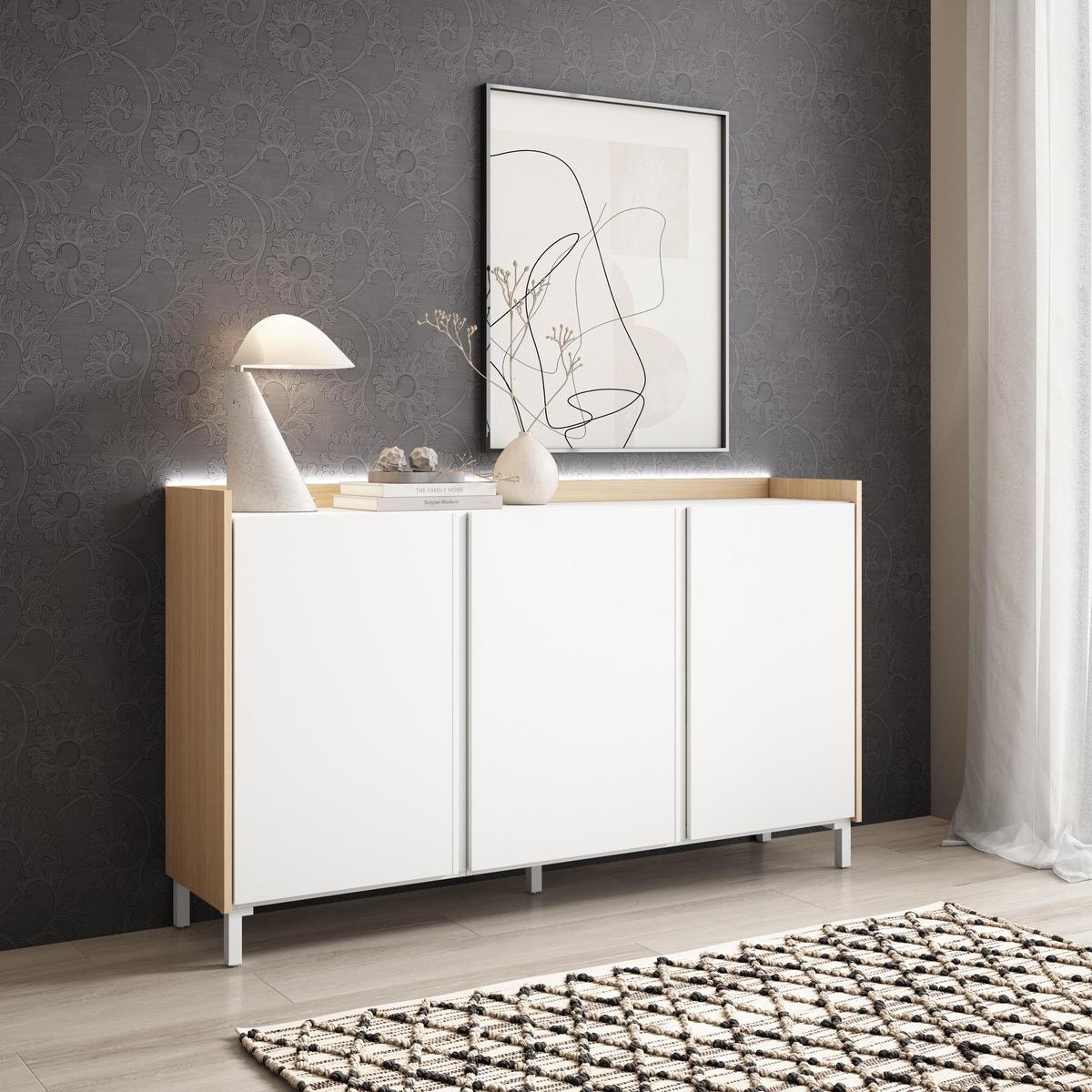 SIDEBOARD, Weiß und Eiche, 156/35/91cm, mit Beinen - Weiß, Holzwerkstoff (156/91/35cm) - Skraut Home
