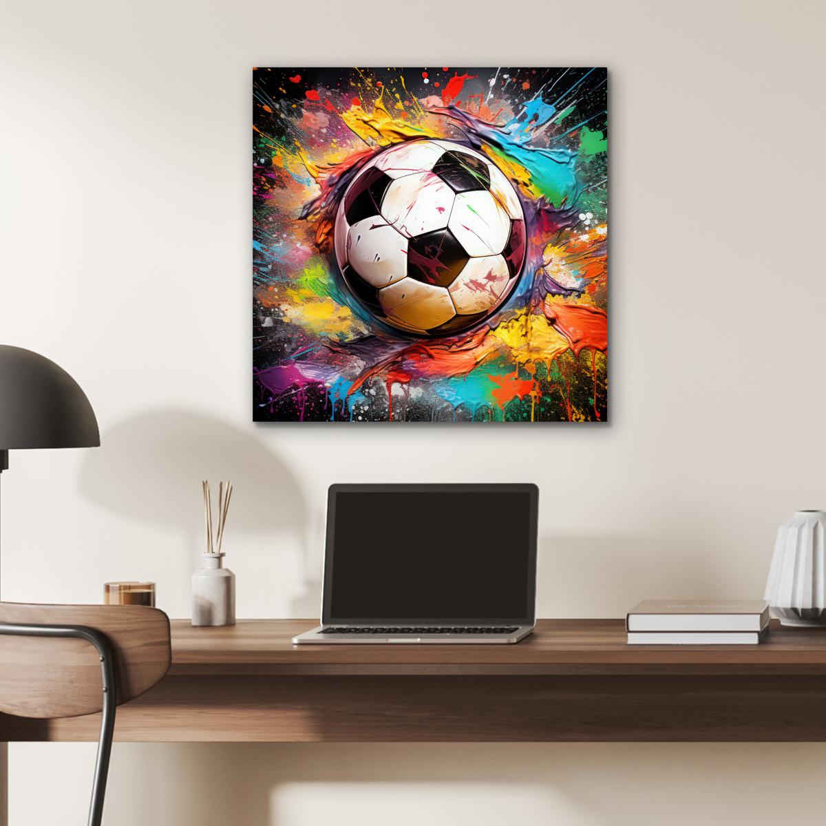 METALLBILD Fußball - Farbe - Farben - Schwarz - Weiß 50x50 cm - Weiß, Metall (50/50cm) - MuchoWow