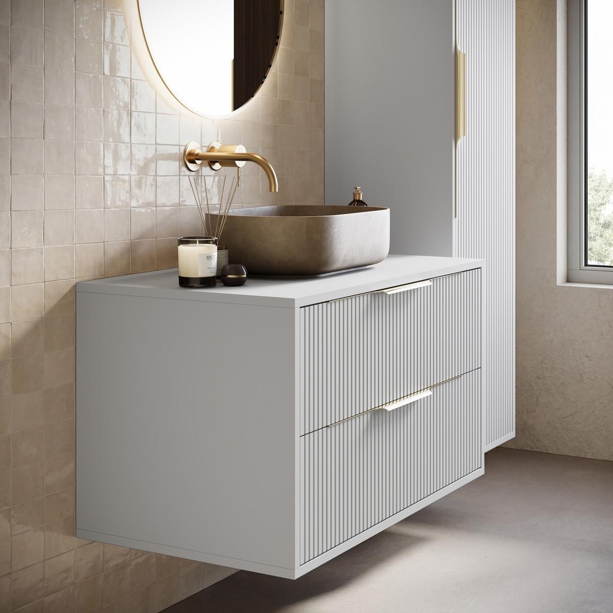 BADMÖBEL-SET Rimini 2 Teile Weiß Matt - 80 x 46 x 46 cm - Weiß, Holz (80/46/46cm) - Badplaats