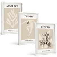 BILDER SET 3er Set - 40x60 cm Weißer Rahmen - Blumenmuster beige braun - Weiß, Kunststoff (40/60cm) - TULUP