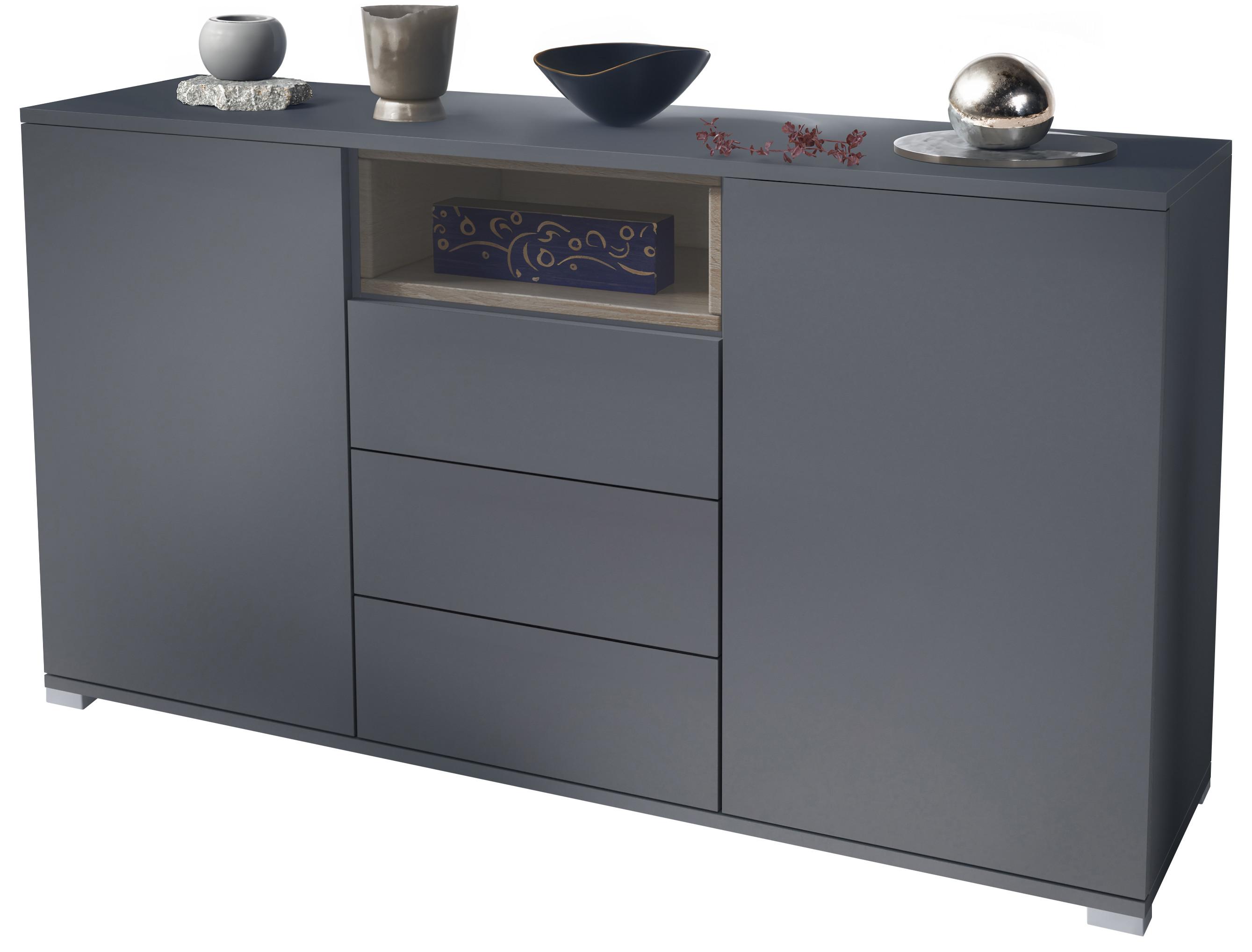 SIDEBOARD Skadu Eiche sägerau - Anthrazit/Eiche San Remo, Holzwerkstoff (138.5/75.5/35cm) - Vladon