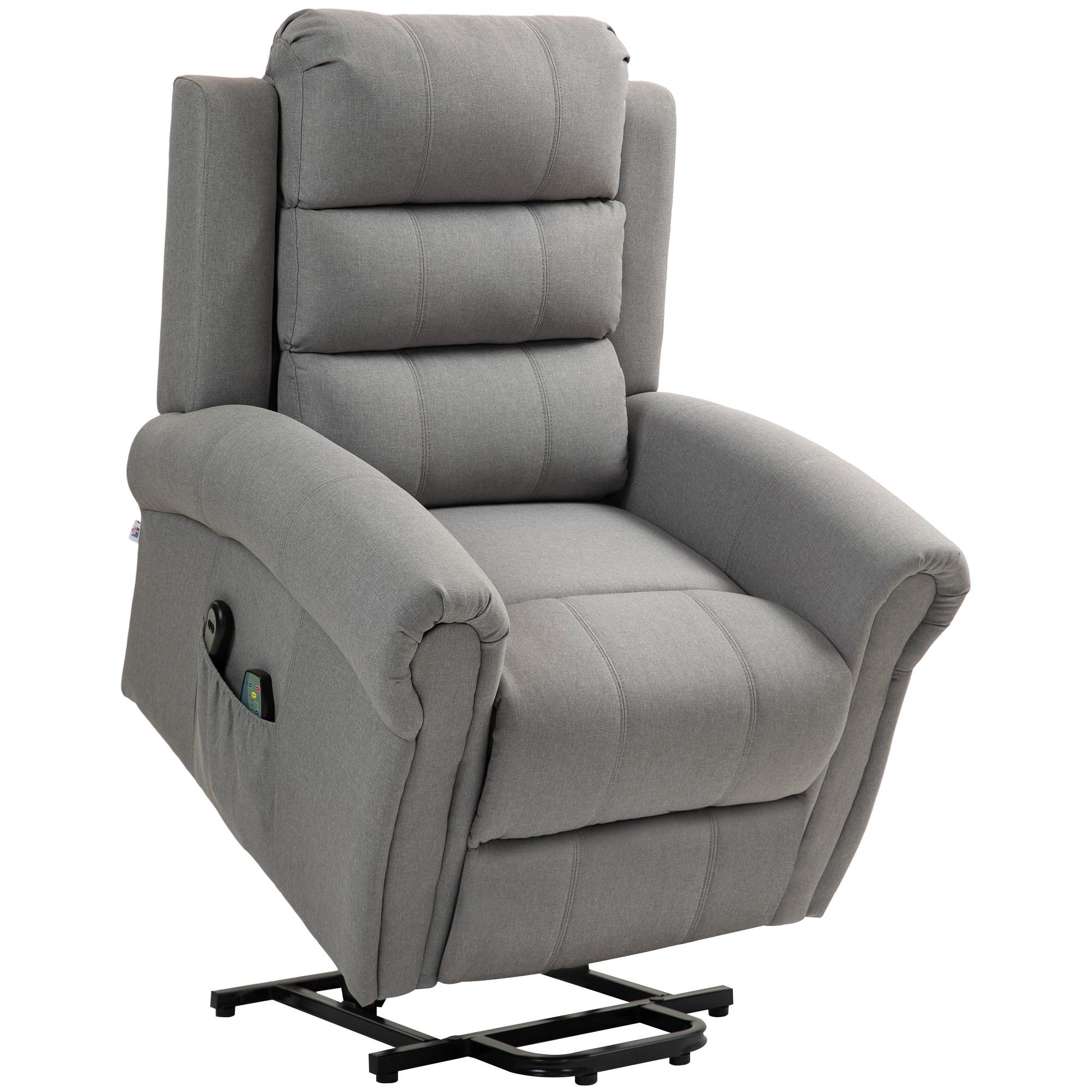 FERNSEHSESSEL mit Aufstehhilfe Relaxsessel mit Liegefunktion, Heizfunktion - Hellgrau/Schwarz, Textil/Metall (87/108/87.5cm) - HOMCOM