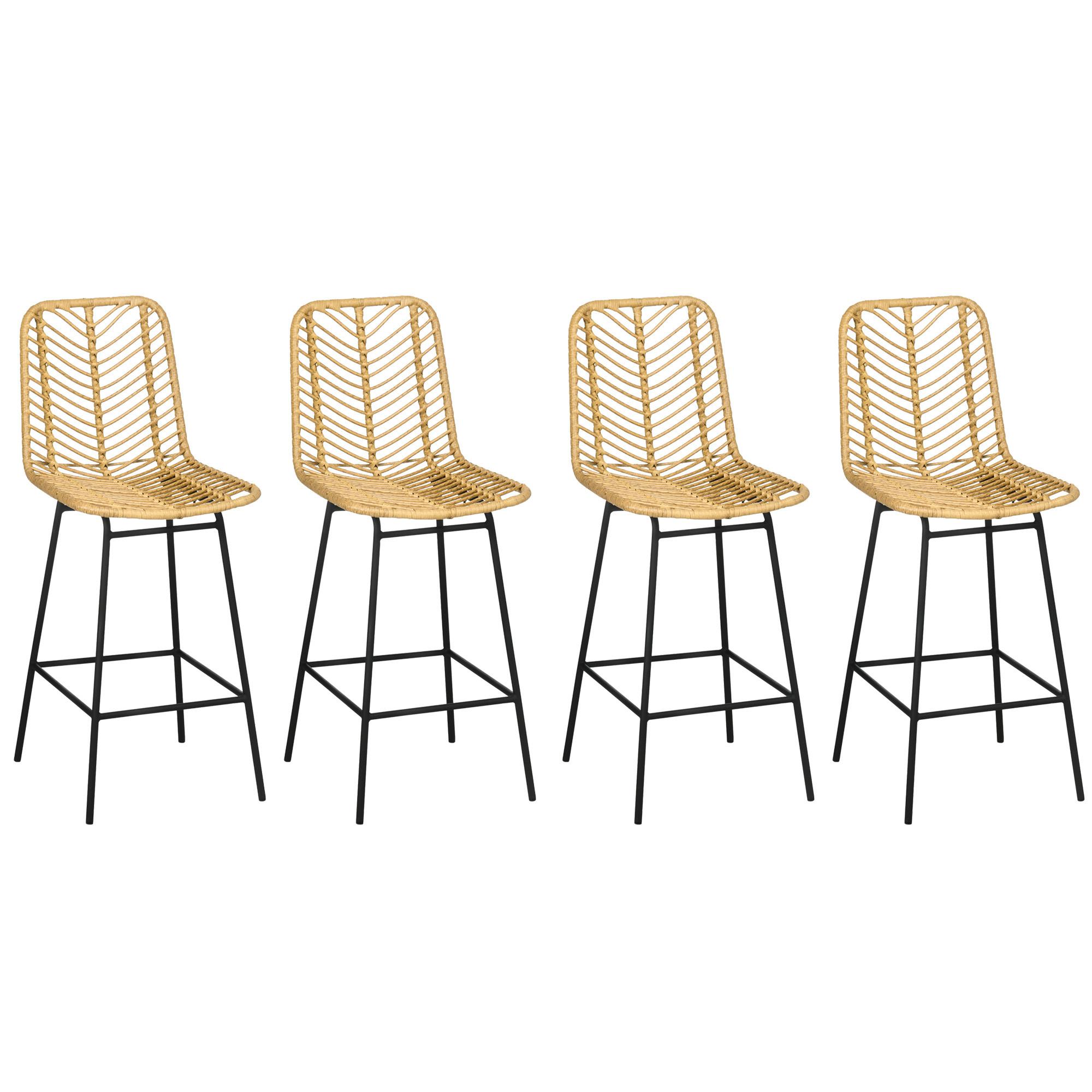 BARHOCKER 4ER-SET aus PE-Rattan Stahl Gelb - Gelb, Metall (52/102/42.5cm) - HOMCOM
