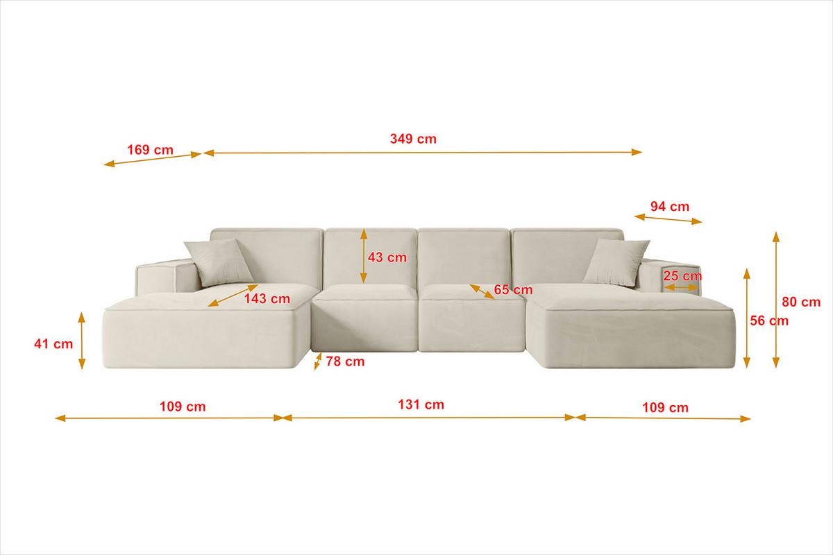 WOHNLANDSCHAFT SIERRA-U - 349x169x80 cm Beige Velours - Beige/Schwarz, Holzwerkstoff/Kunststoff (349/80/169cm) - ALTDECOR