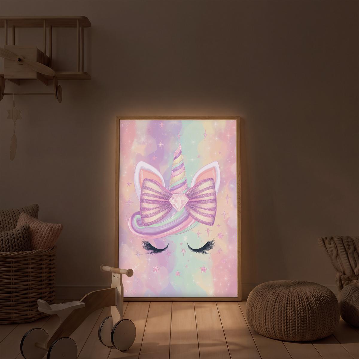 NACHTTISCHLAMPE MIT AKKU Einhorn - Glitzer - Regenbogen - Pastell 60x90 cm - Hellrosa, Holzwerkstoff (8/60/90cm) - OnlyWow