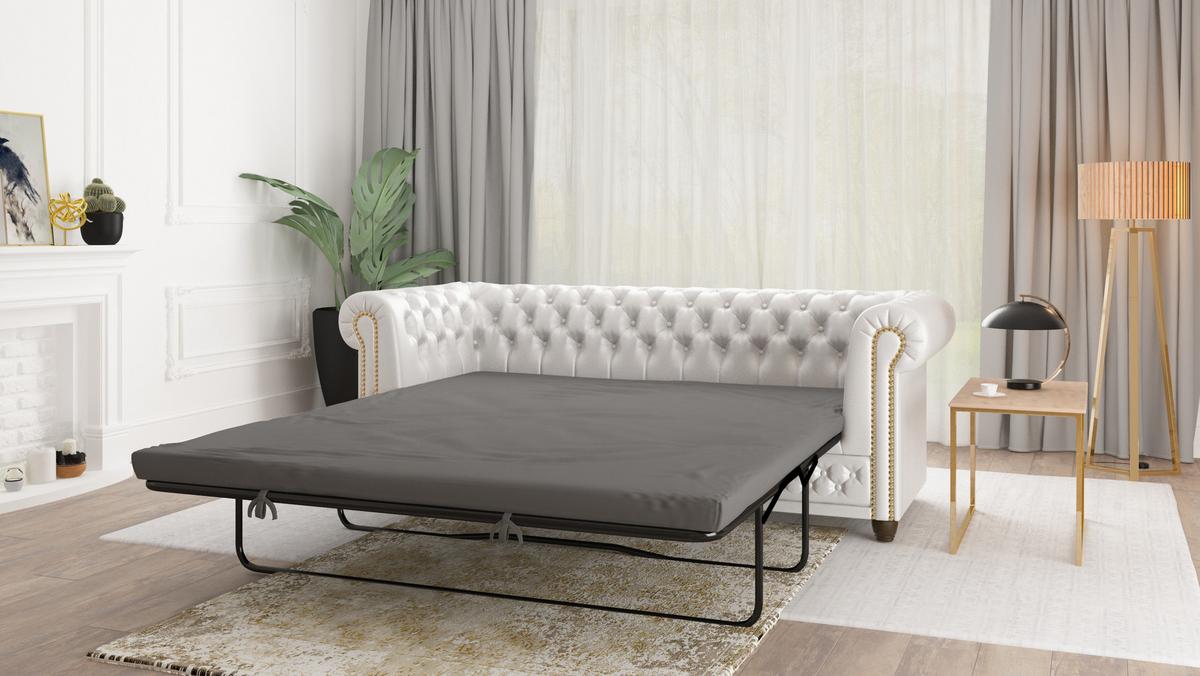 CHESTERFIELD-SOFA 3-sitzer mit Schlaffunktion Morin Weiß vegan Leder - Weiß/Braun, Holz/Textil (203/72/86cm) - S-Style Möbel
