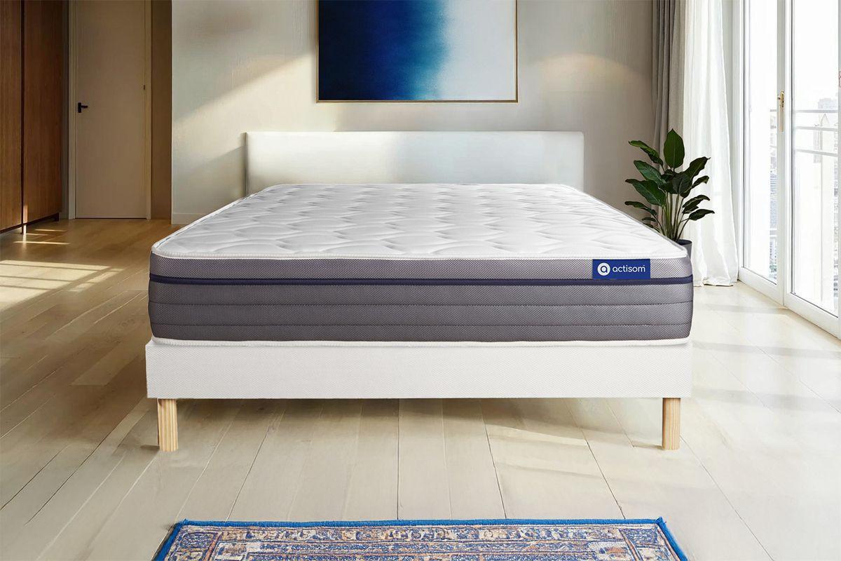 BETT Actilatex zen Latex und Memory-Schaum 80 x 200 cm h1 - Kit Bettgestell Weiß - Beige/Weiß, Karton/Holz (80/200cm) - ACTISOM