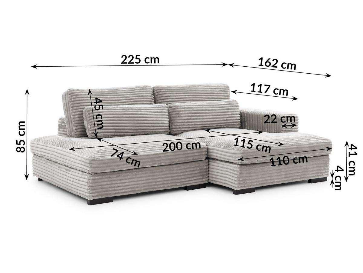 ECKSOFA Wolke mit tiefer Sitzfläche, Schlaffunktion und praktischem Bettkasten aus weichem Taupe Cordstoff - Taupe/Schwarz, Holz/Kunststoff (225/162cm) - S-Style