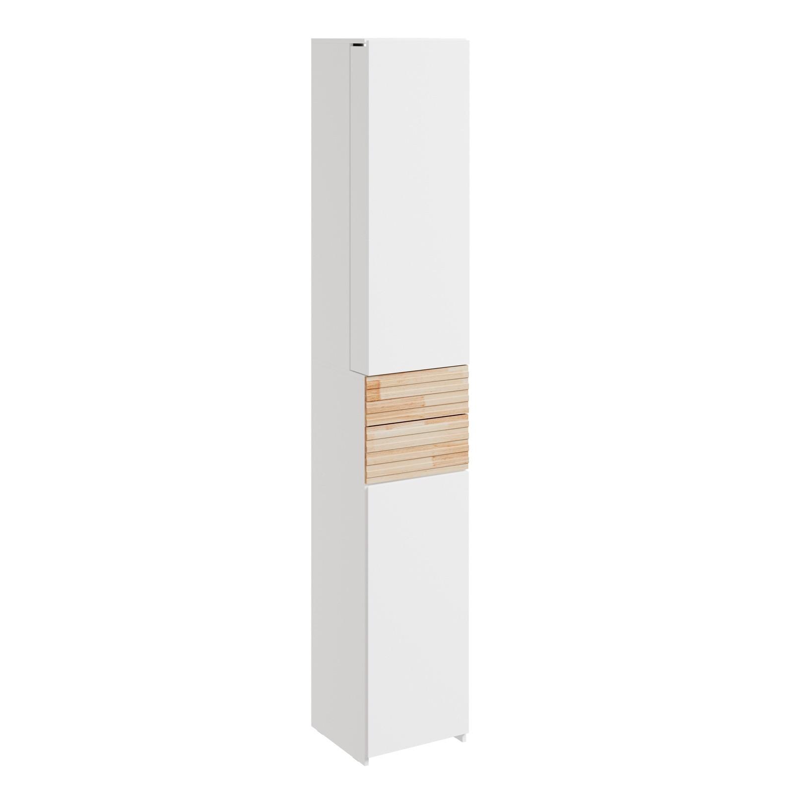 BADEZIMMERSCHRANK mit Schubladen und Tür BZR244-WN - Ahornfarben/Weiß, Kunststoff/Fell (30/180/30cm) - SoBuy